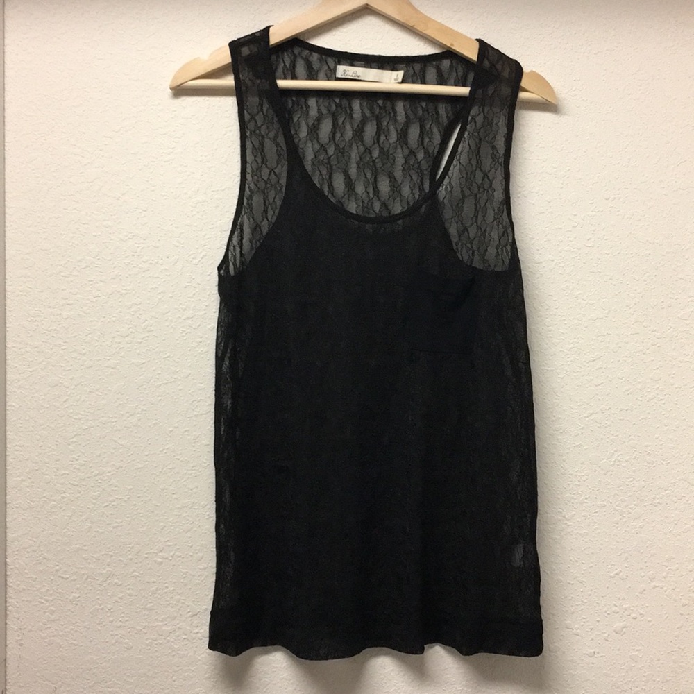 Madewell lace black tank top with pocket small